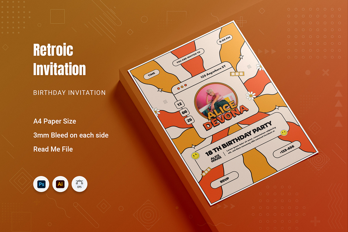 Retroic Birthday Invitation, an Invitation Template by Fannan Studio (Photo 1 of 2)