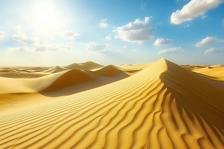Golden sand dunes ripple across the, a Photo by Tanuart