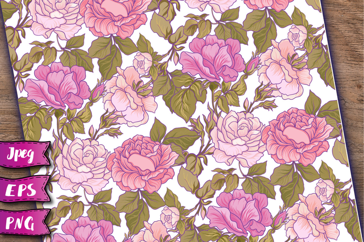 Pink Roses seamless patterns set, a Pattern Graphic by Elen-Lane