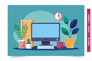 Modern Desk & Coffee Mug, an Illustration by Tanuart