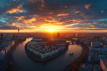 Berlin sunset cityscape aerial view, a Background Photo by Pixeness