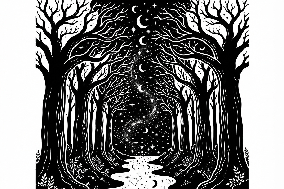 50 Mystical Galaxy Forest Silhouette, a Technology Illustration by Amazin_art (Photo 16 of 34)