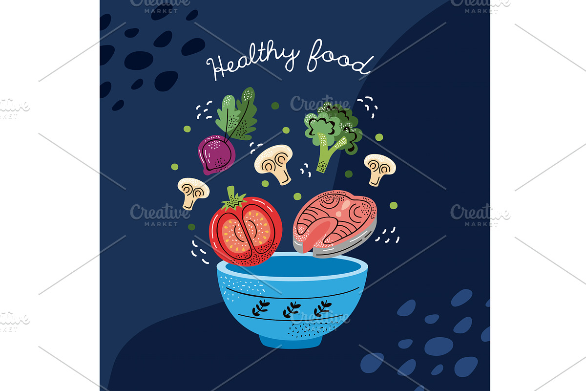 healthy food in bowl, a Food Illustration by studiogstock