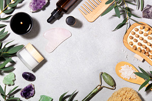Spa Wellness Background with Natural Beauty Tools and Copy Space