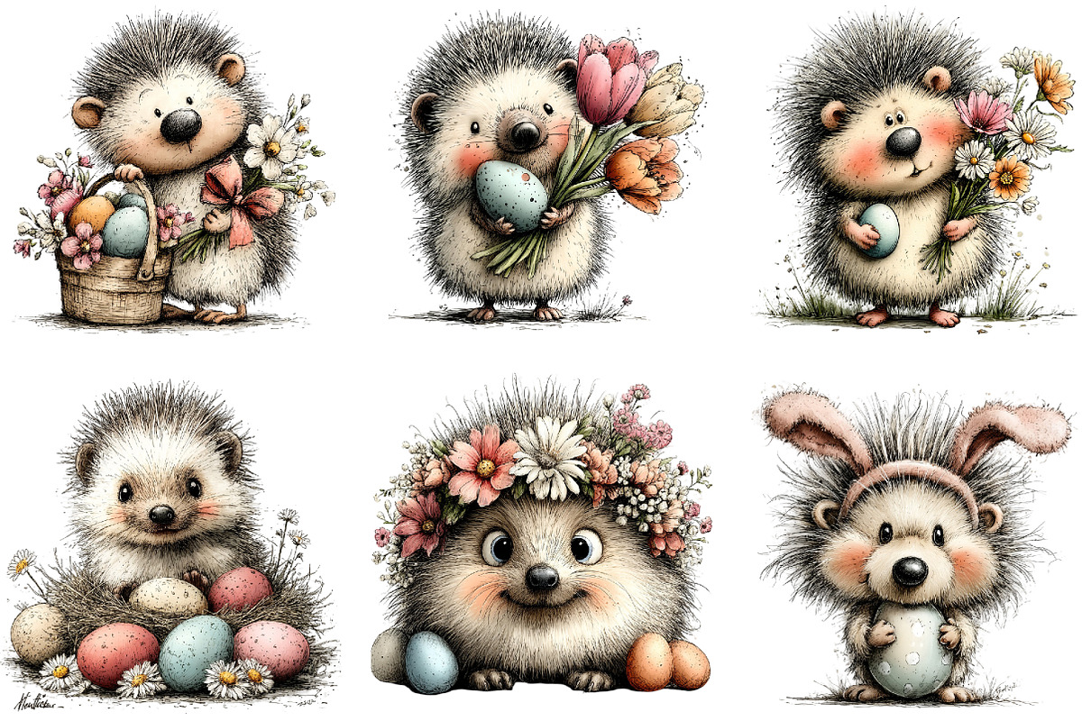 Whimsical Easter Hedgehog Clipart, an Illustration by Sublimation Artist (Photo 5 of 7)