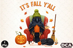 Fall Y’all Png, Cozy Knitting Crow &, an Illustration by DreamCafeArt