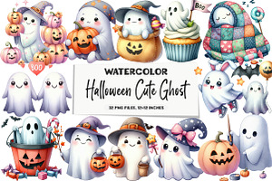 Watercolor Halloween Cute Ghost, an Illustration by DreamArtGraphic