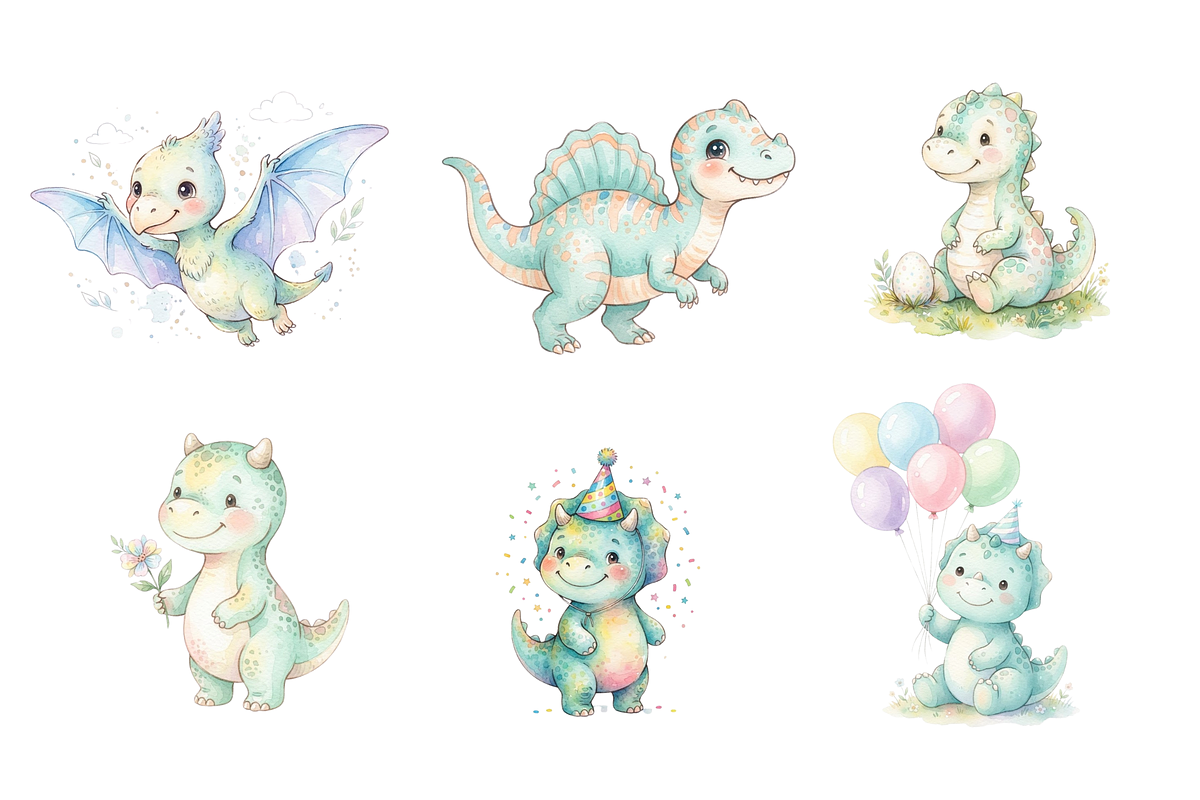 watercolor Baby Dinosaurs cliparts, an Animal Illustration by BerryPieArt (Photo 3 of 4)