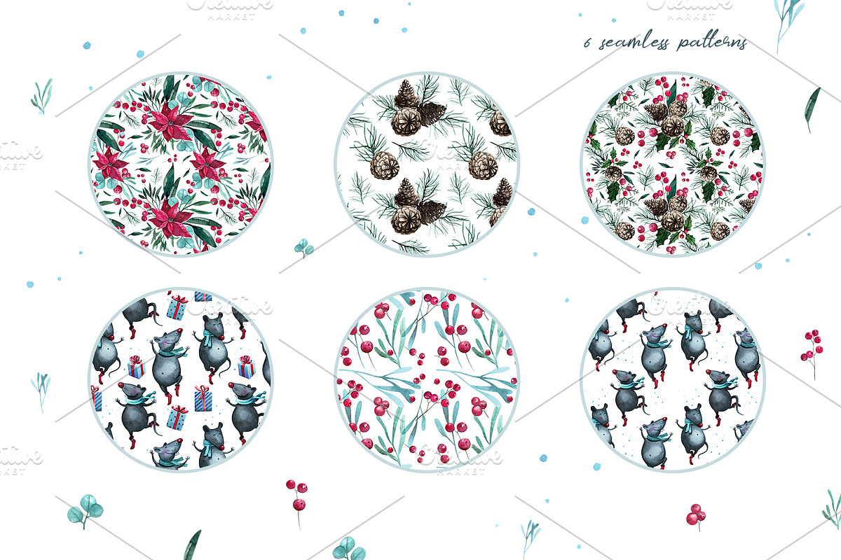 Christmas Mouse and flowers, an Illustration by YuliaBiser (Photo 5 of 11)