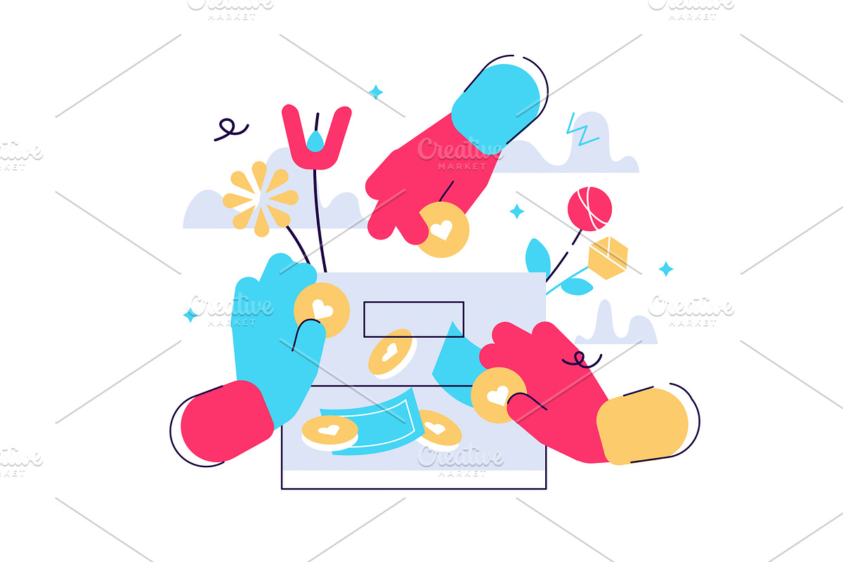 Hands holding coins and putting them, a Finance Illustration by marcovector