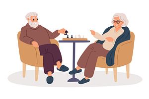 Elderly couple playing chess, a Sport Illustration by Vectorbuum