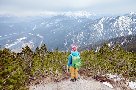 Girl in mountains stock photo containing activity and adventure, a Sports & Recreation Photo by Sergey Furtaev