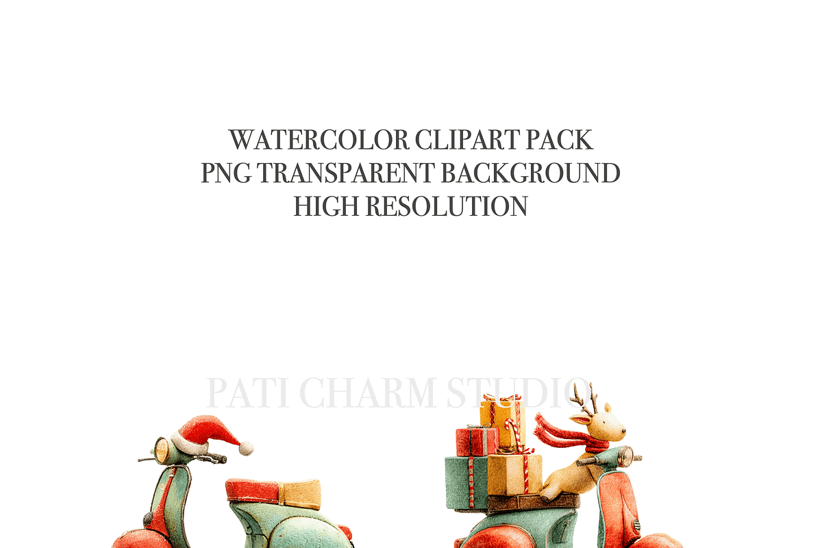 Christmas Scooter Clipart Set, a Decorative Illustration by Pati Charm Studio (Photo 5 of 8)