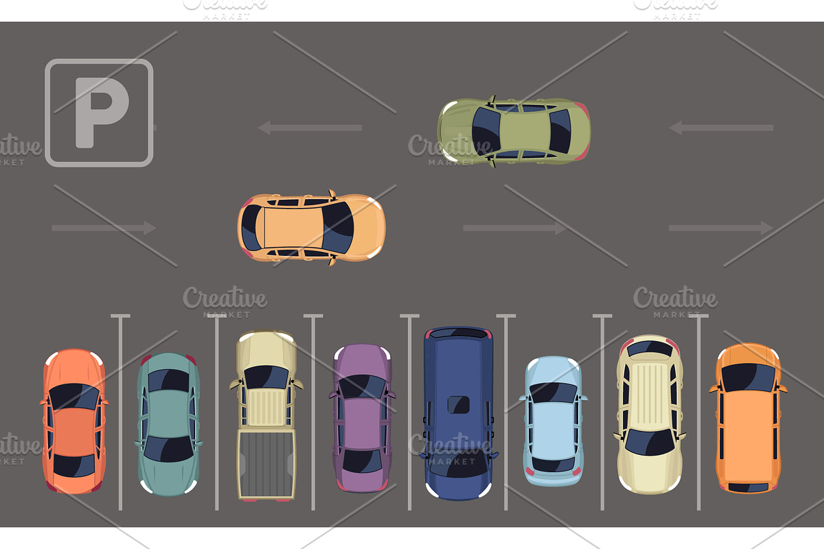 Parking layout with cars, a Transportation Illustration by Yayasya (Photo 1 of 3)