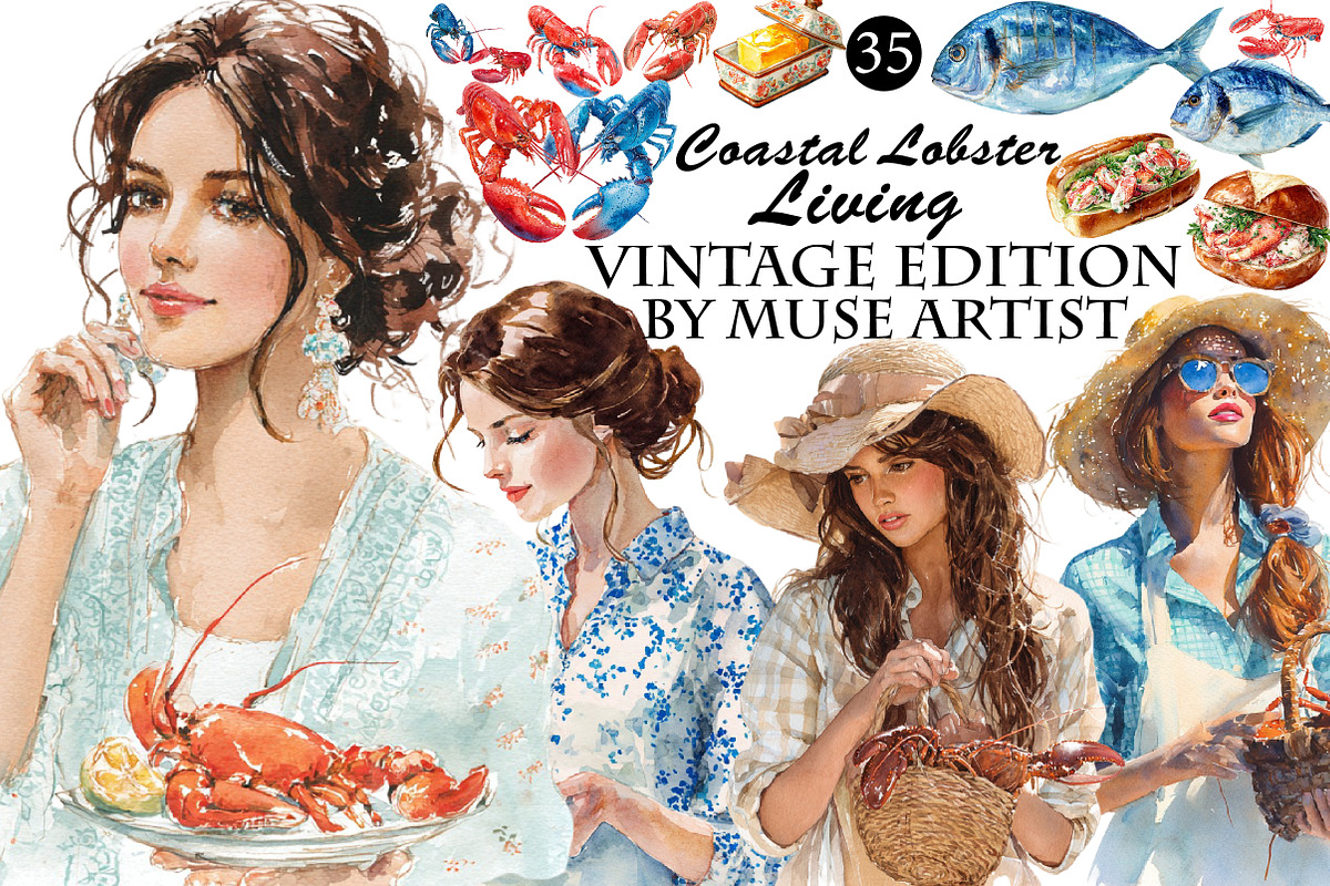 Coastal Lobster Living Clipart, an Illustration by DreamArtGraphic (Photo 1 of 8)