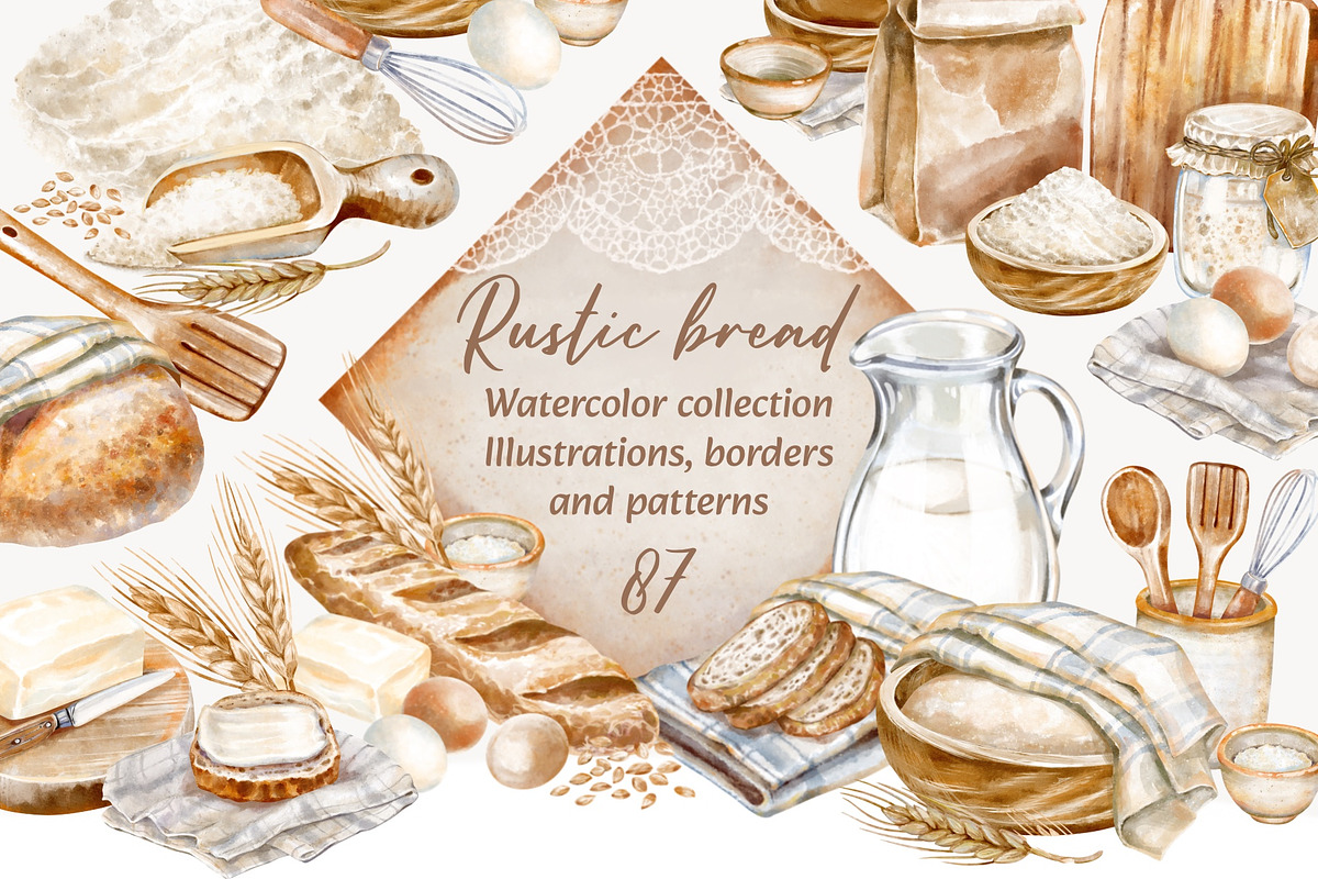 Rustic Bread Watercolor Collection, a Food Illustration by Shabbypie (Photo 1 of 4)
