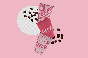 3d Flying Coffee Cups Mockup