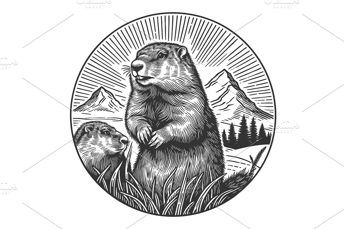 Vintage Groundhog Illustration, an Animal Illustration by AlexArt
