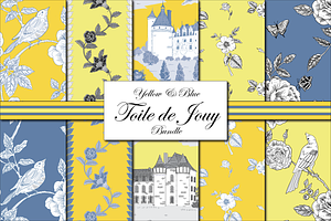 Toile De Jouy Patterns Yellow & Blue