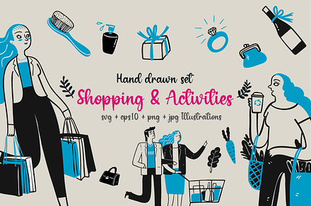 Hand drawn shopping & activities, a Person Illustration by Huza Studio