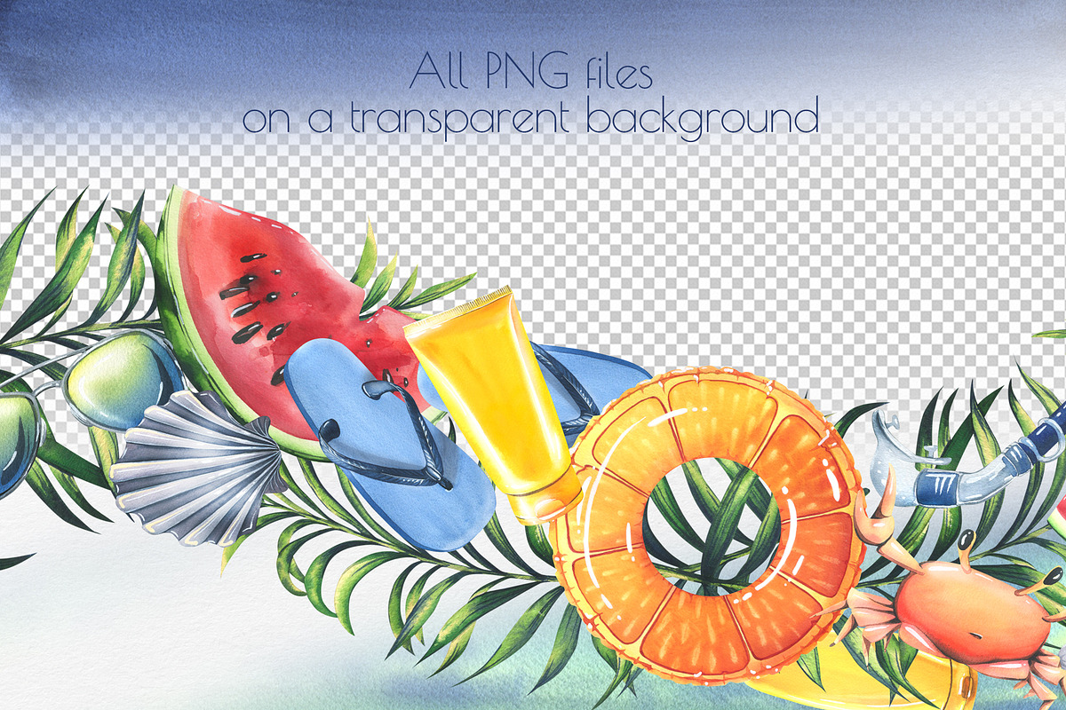 Sunny Beach Borders Watercolor, an Illustration by NATASHA CHU (Photo 4 of 4)