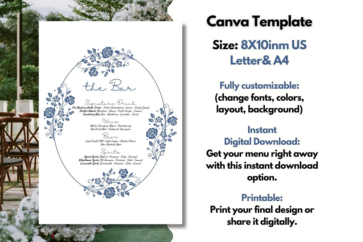 Wedding Drink Menu Template Canva, a Poster Template by GraphiCarola (Photo 2 of 8)