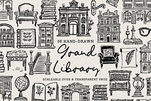 Vintage Library Clipart, Books, an Object Illustration by The October Creative