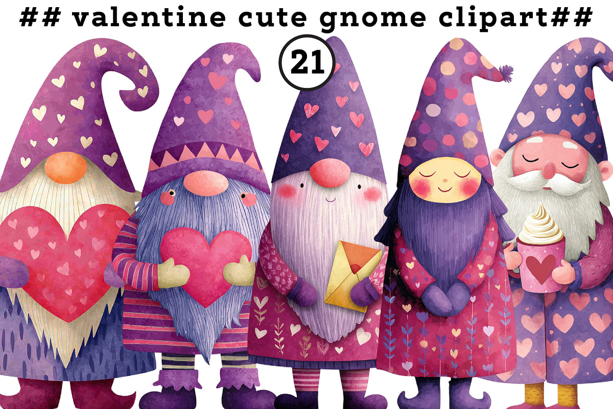 watercolor valentine cute gnome clip, an Illustration by CreationArt (Photo 1 of 5)