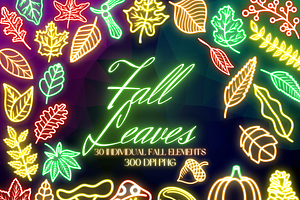 Neon Fall Leaves Clipart PNG Sticker