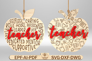 Teacher Apple Ornaments Svg, a Pattern Graphic by Lasercutiny