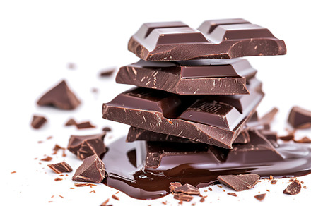 Black chocolate bar on white background, a Food & Drink Photo by AlyaAnd