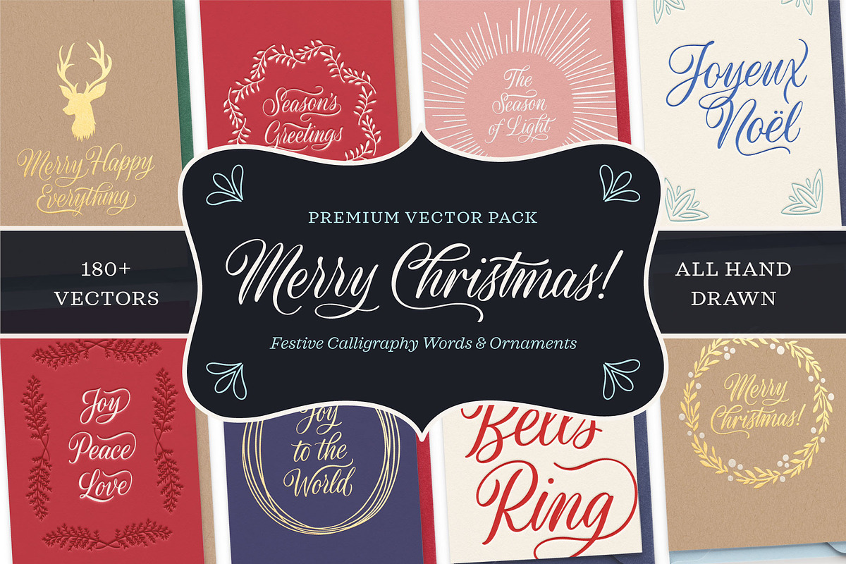 Merry Christmas Calligraphy Vectors, a Decorative Illustration by Molly Suber Thorpe (Photo 1 of 7)