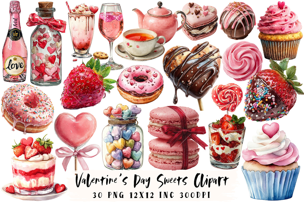 Valentine's Day Sweets Clipart, an Illustration by OK Design (Photo 1 of 6)