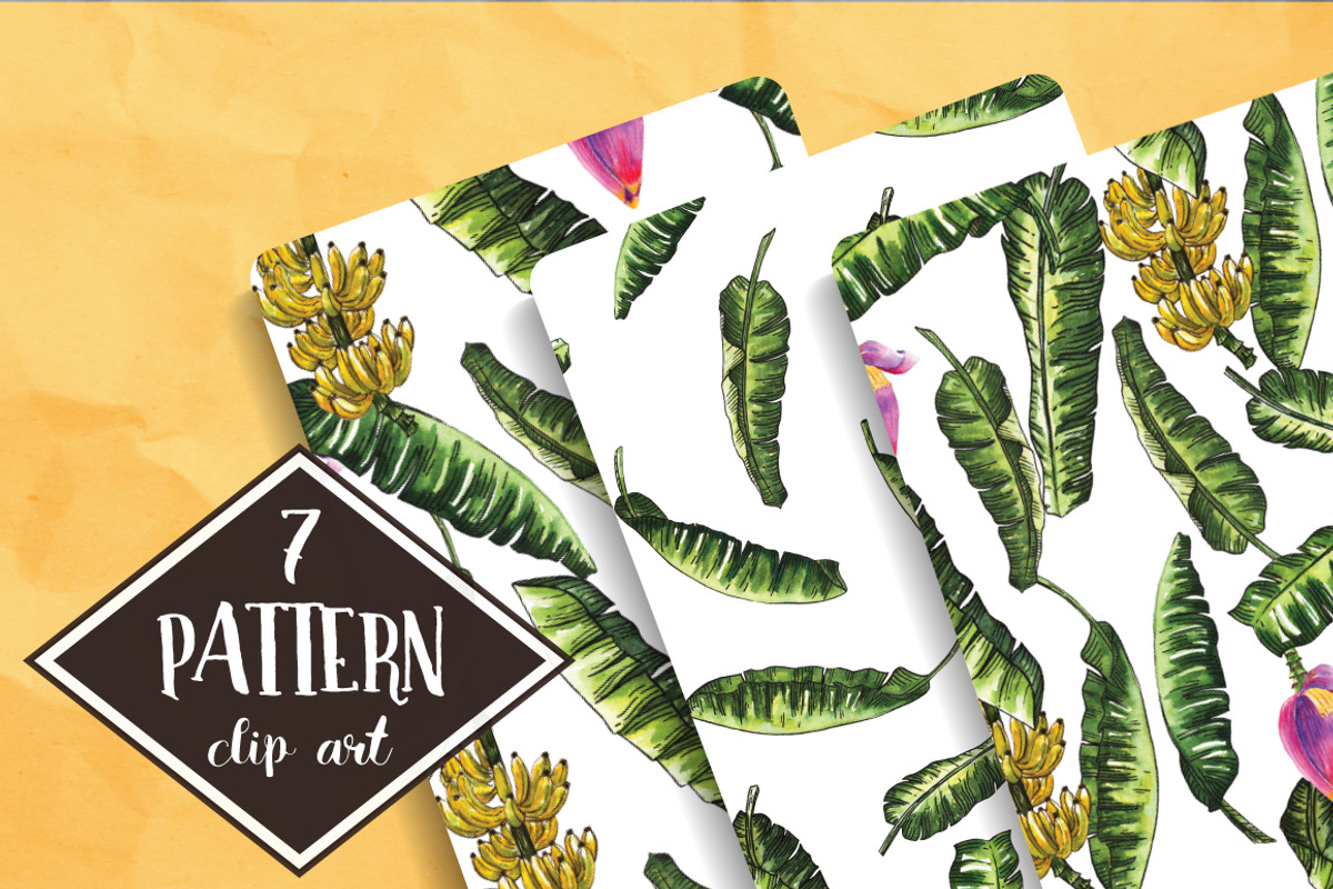 Banana Leaves Watercolor, a Pattern Graphic by Planolla (Photo 1 of 6)