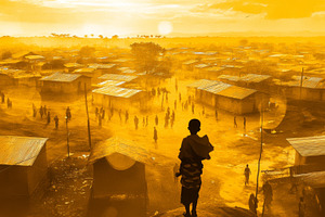 African village life scene with man, a Photo by Dvoevnore photos