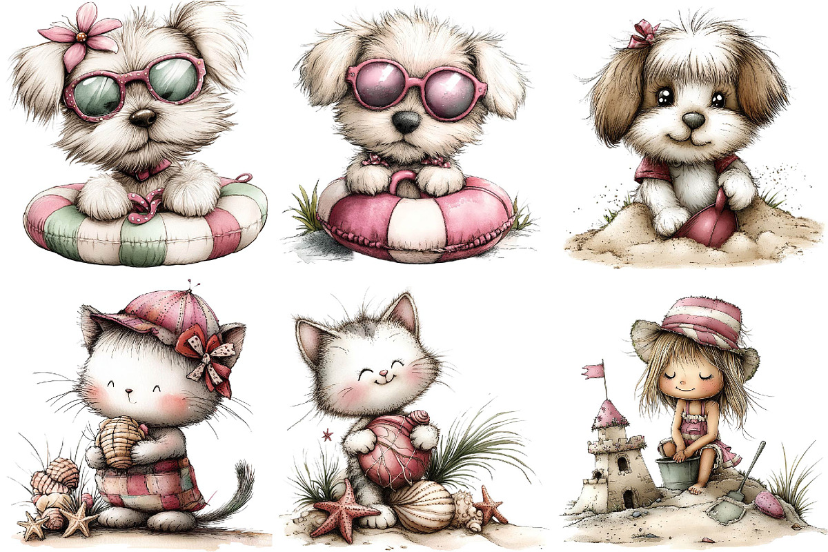 Whimsical Beach Animals & Kids Clipa, an Illustration by DreamPrint404 (Photo 5 of 6)