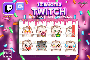 12 Hedgehog Twitch Emotes Pack