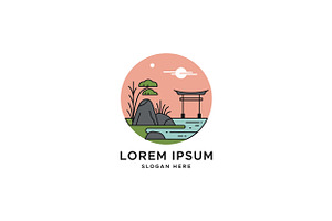 Serene landscape featuring a traditi, an Illustration by designvectx