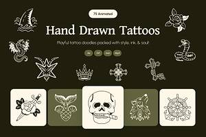 Animated Hand Drawn Tattoos Art Set, a Solid Icon by Vectors Market