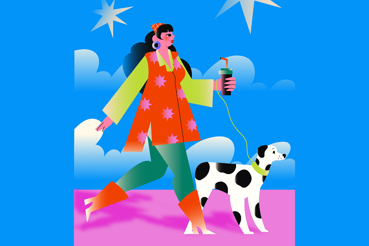 Blue Dog Walker Illustration, an Animal Illustration by graphicook