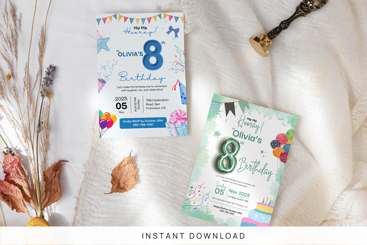 8th Birthday Invitation Canva Temp, an Invitation Template by Snapybiz (Photo 1 of 10)