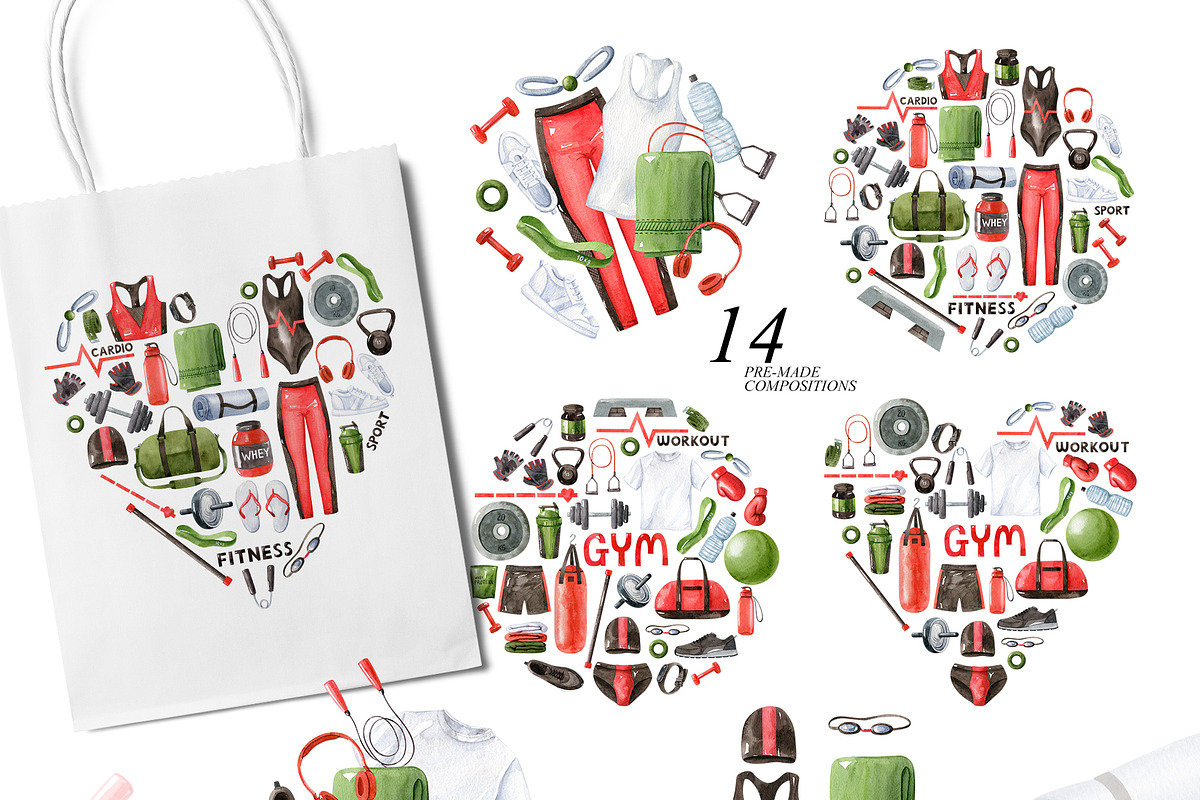 Fitness Equipment watercolor clipart, an Illustration by Natalia Fedorova (Photo 4 of 8)