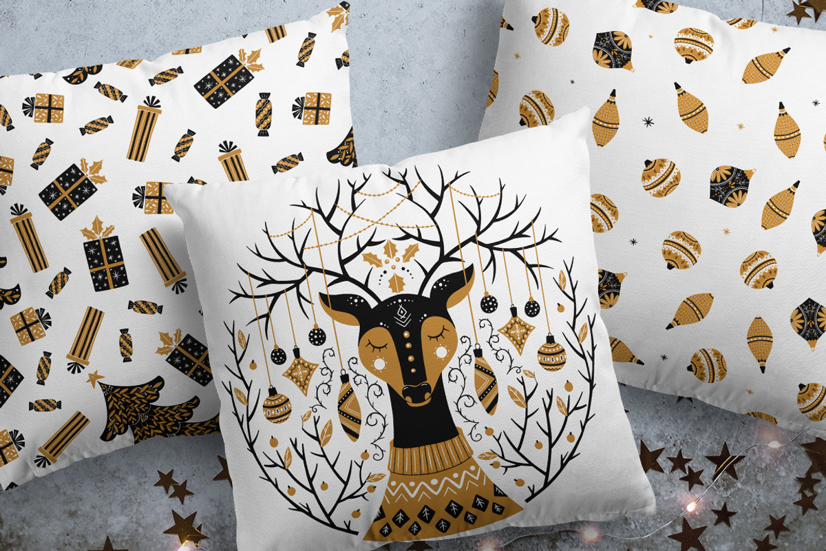 Gold Christmas Folk Art collection, an Object Graphic by DariSmartArt (Photo 8 of 12)