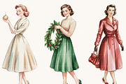 Retro Christmas Woman Clipart Bundle, a Person Illustration by BusyDaydesign (Thumbnail 6 of 9)