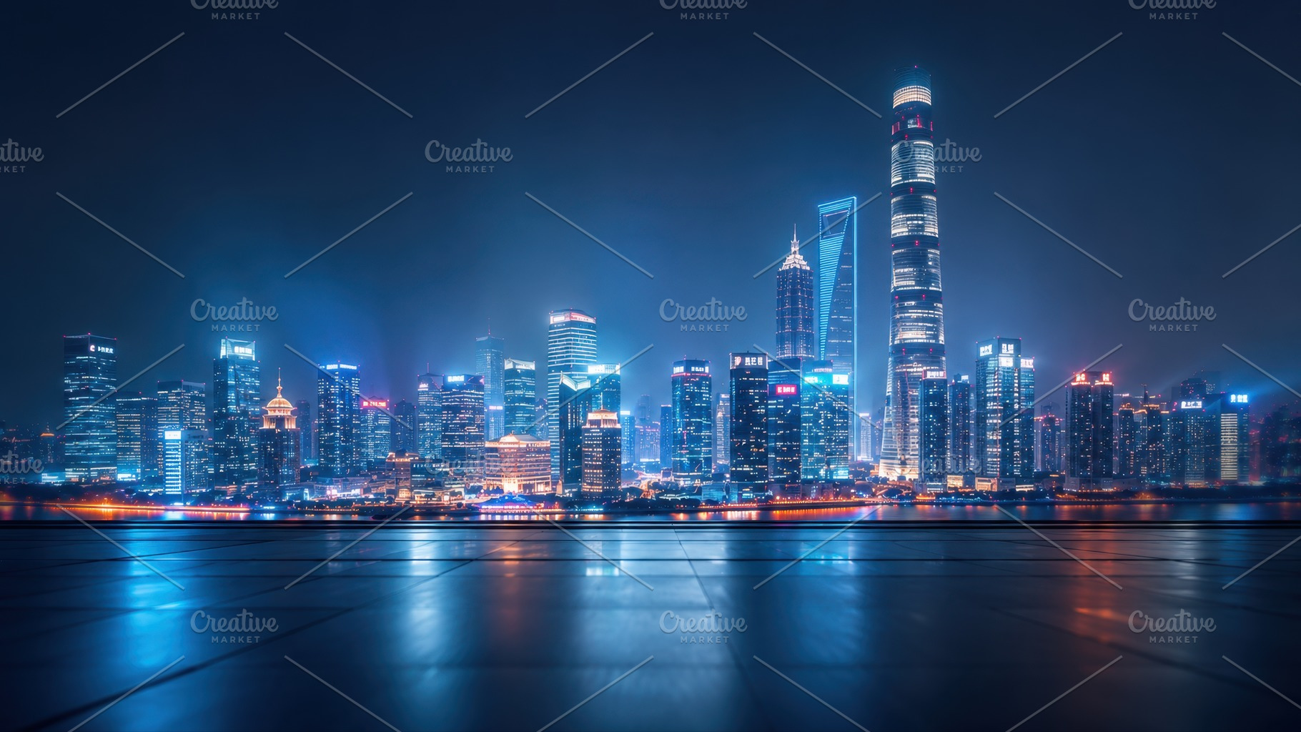 Bright city lights shine at night, a Photo by Beautiful things