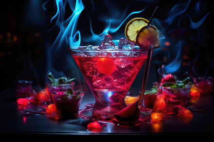 Cocktail on a bar counter with ice a, a Photo by Iftikhar Alam