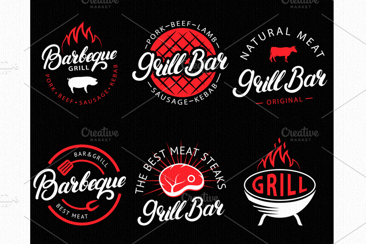 Barbeque & Grill bar vector logo set, a Branding & Logo Template by SiberianArt (Photo 2 of 6)