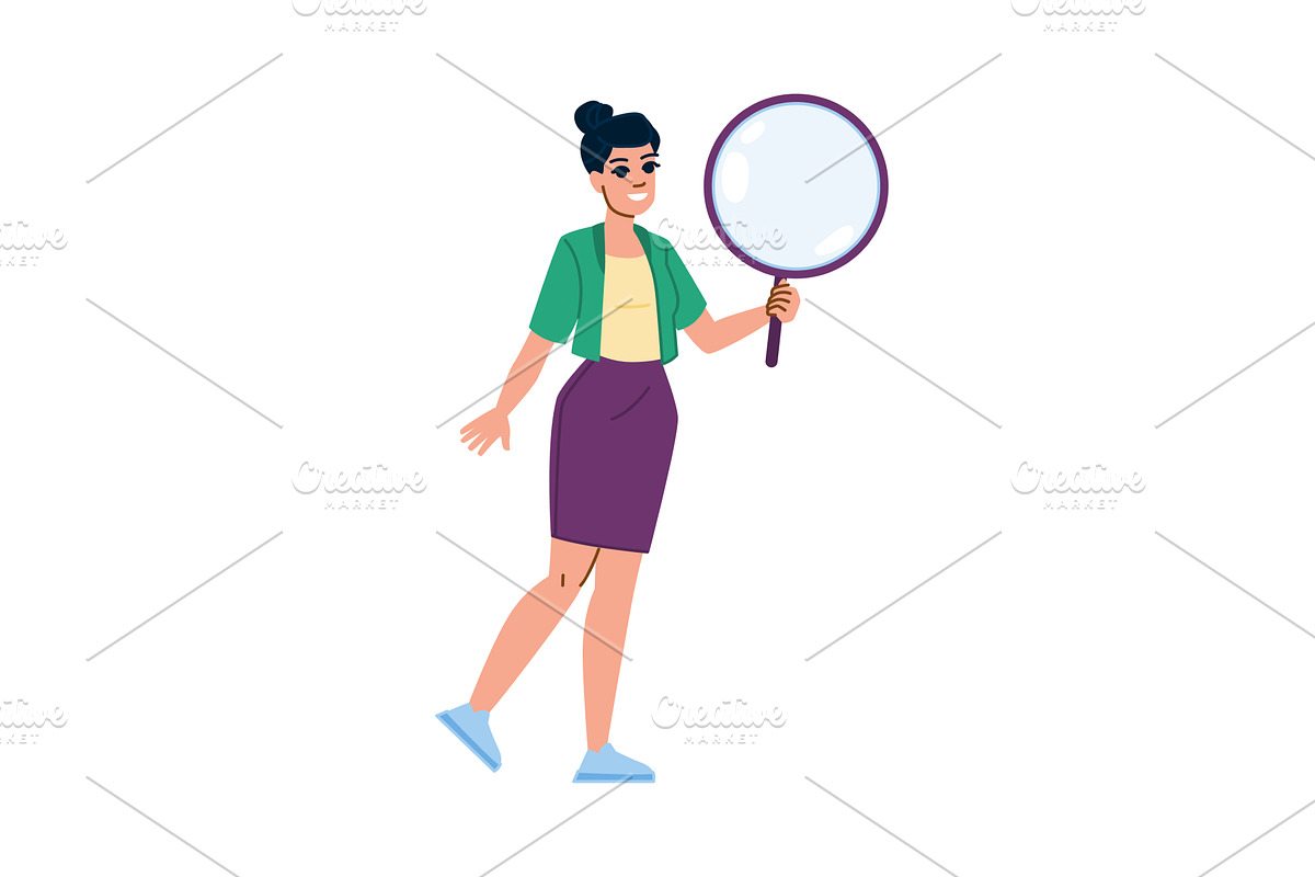 Businesswoman holding magnifying, a Finance Illustration by pikepicture