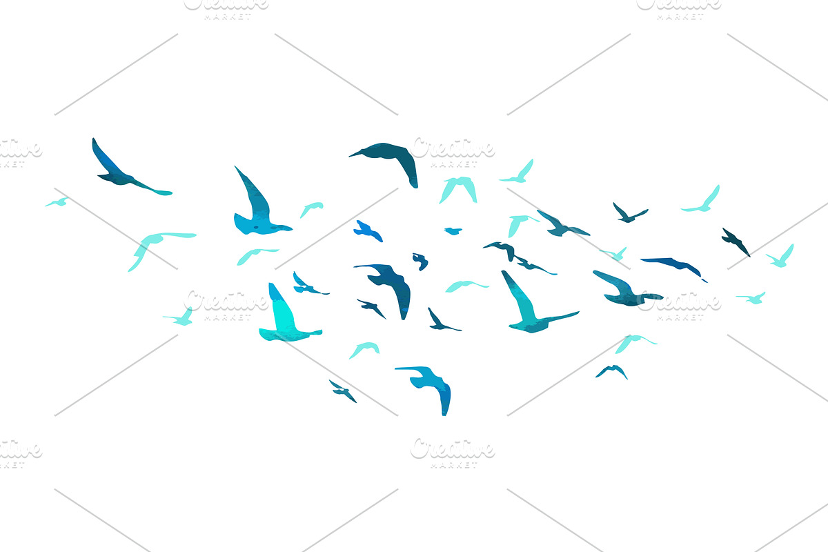 Flying birds blue silhouette flock, an Animal Illustration by Nenahliadava Design