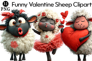 Funny Valentine Sheep Clipart, an Illustration by Daily.Designs